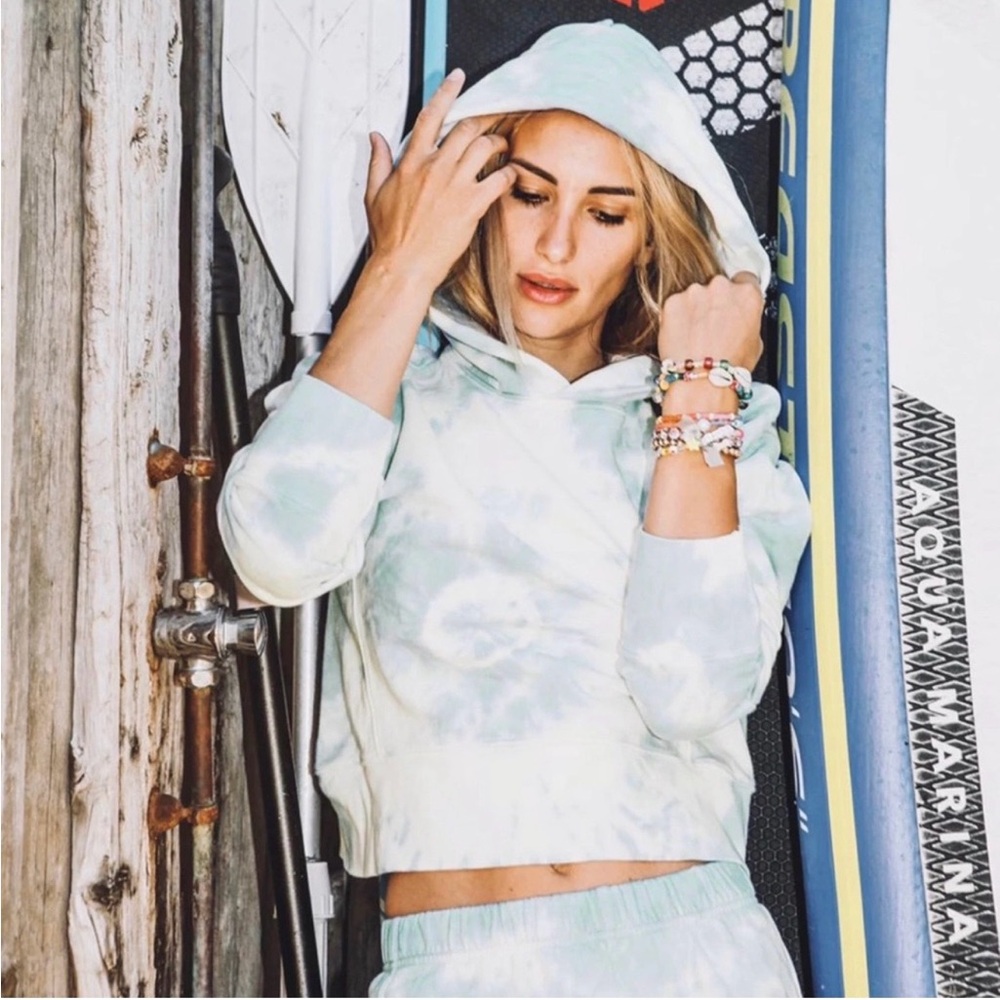 DANNIJO Hand-Dyed Tie Dye Cropped Hoodie Sweatshirt – Azure – Size Small